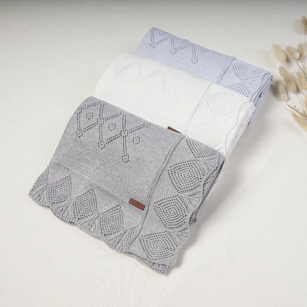 100% Cotton Pointelle Knit Blanket Baby Crib Gift Soft Blanket New Item Unisex
